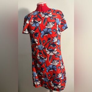 J. Crew Red and Blue Floral Short Sleeve Shift Dress